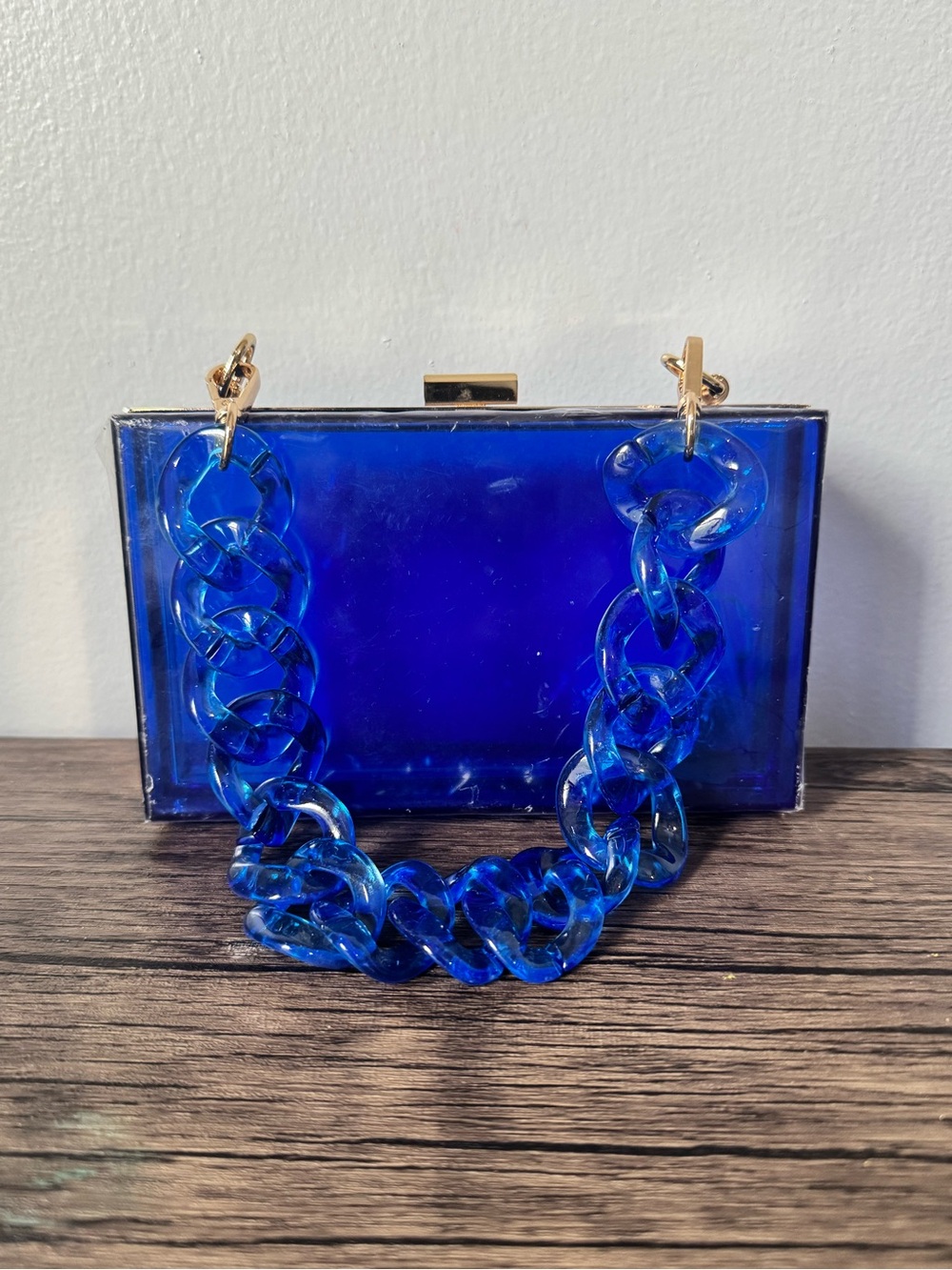 Blue Acrylic Stadium Concert Clear Box Clutch with Chain Handle